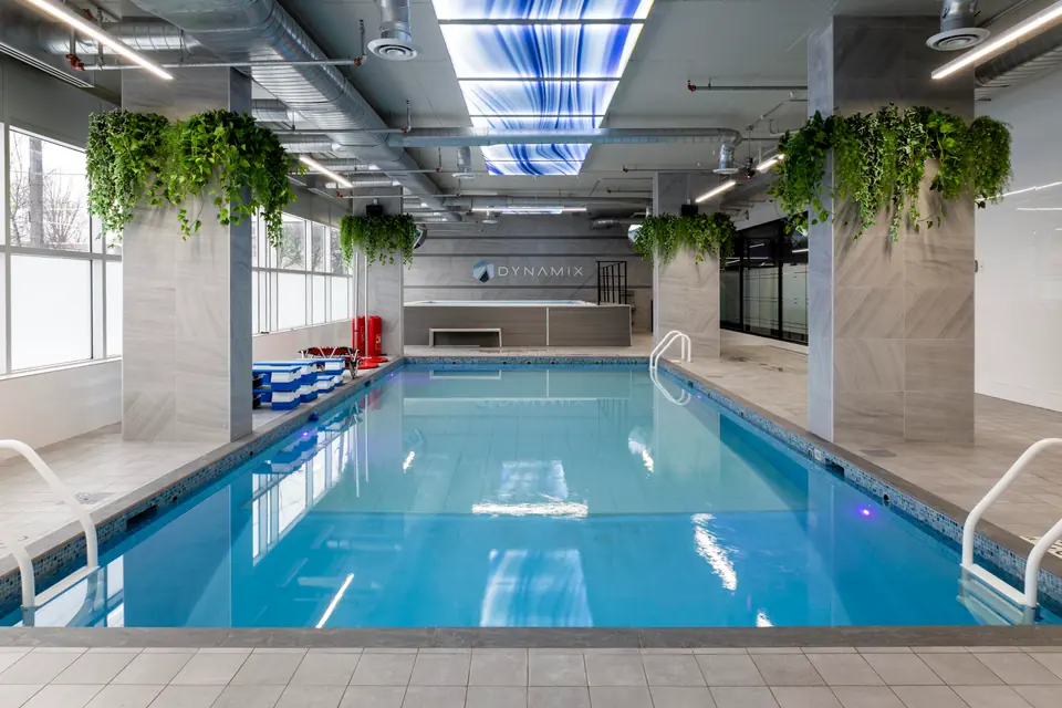 A view along the indoor pool at Dynamix